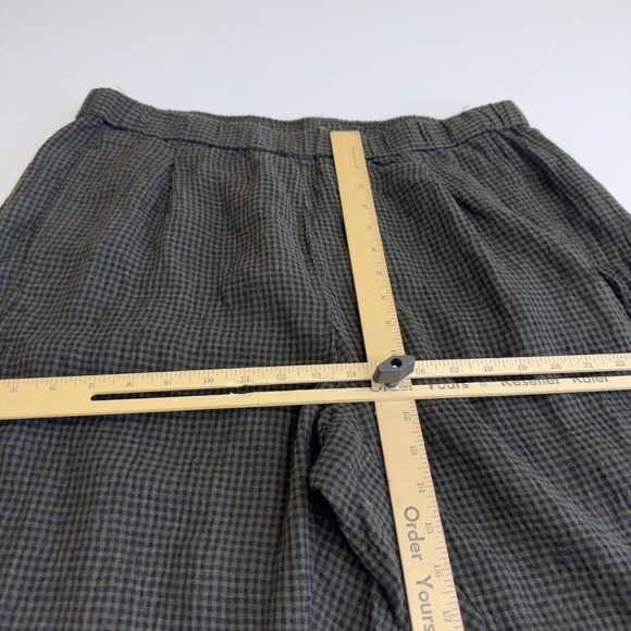 Eileen Fisher Pants Women X Large Green Black Puckered Organic Linen Tapered - Picture 11 of 12